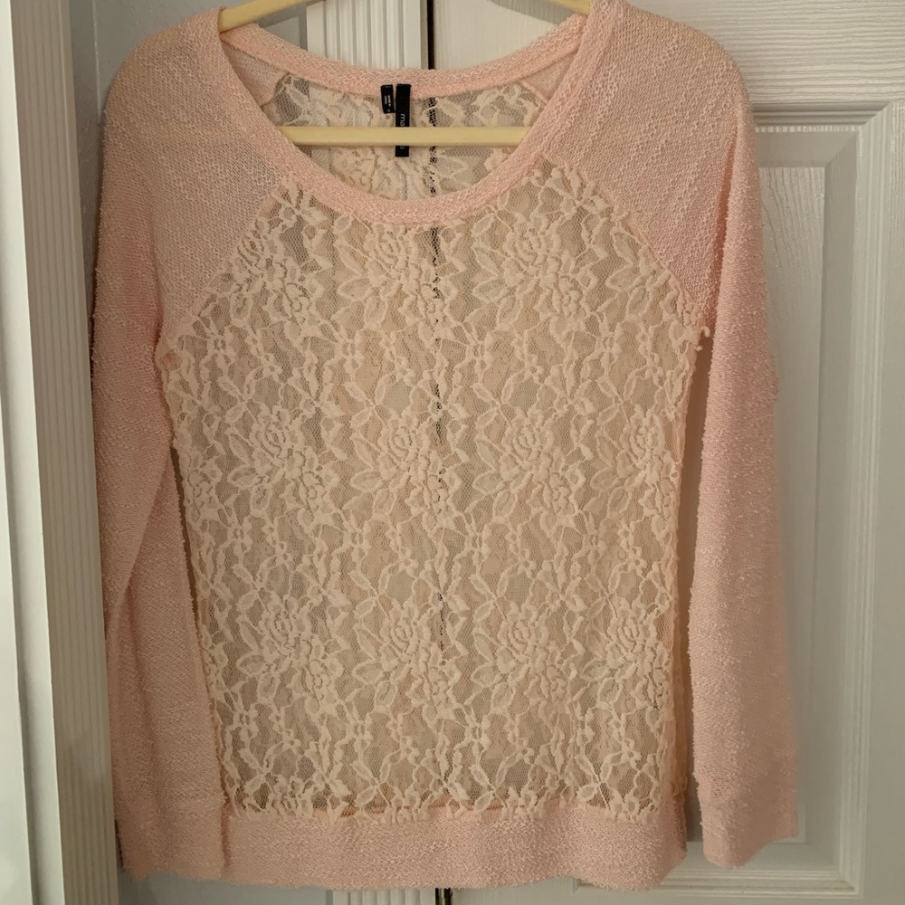 pink floral see through sweater